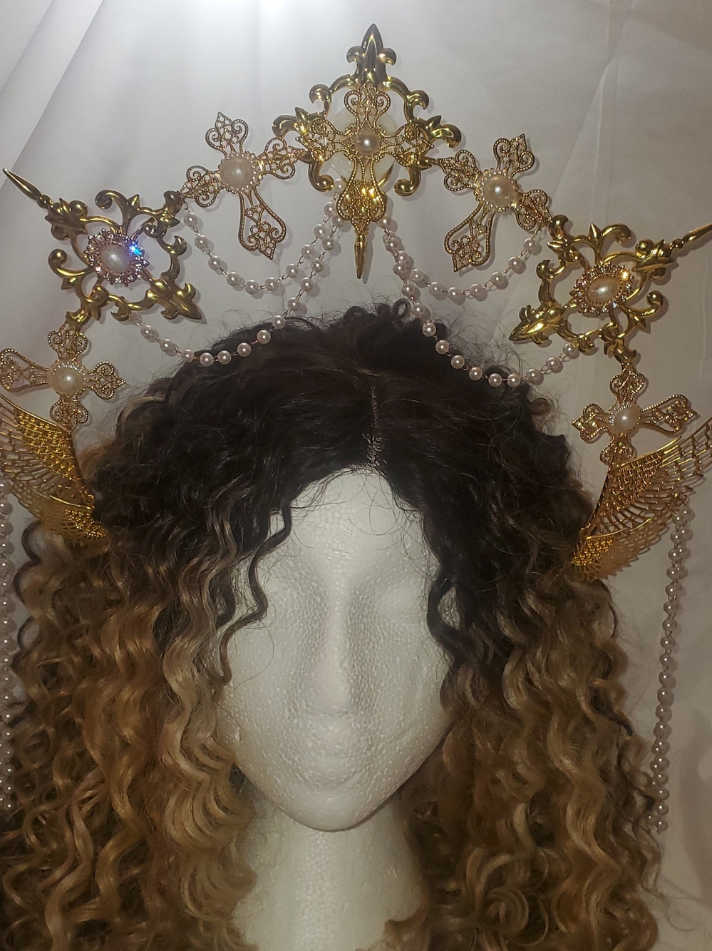 Gold Tone Baroque Pearl Halo Headpiece - Women Accessories